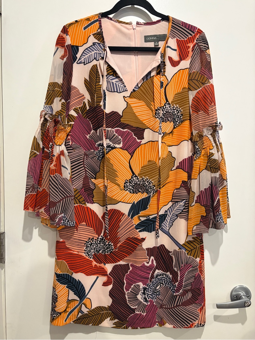Donna Ricco Multicolor Floral Bell-Sleeve Shift Dress - Mustard, Rust, Pink